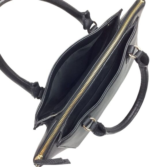 Nine West Josie Black Satchel Handbag Purse Pebble Vegan Leather Modern Classic - Picture 5 of 16